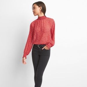 Gap Smocked Mockneck Top Long Sleeve Red Floral
